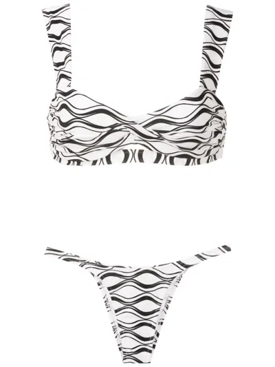 Amir Slama Wave-print Tanga Bikini Set In White