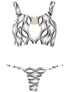 Amir Slama Wave-print Thong Bikini Set In White