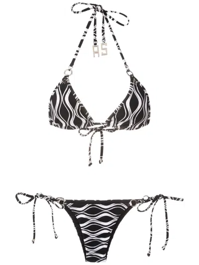 Amir Slama Wave-print Triangle Bikini Set In Black