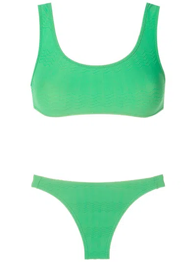 Amir Slama Wave-stitch Non-wired Bikini Set In Green