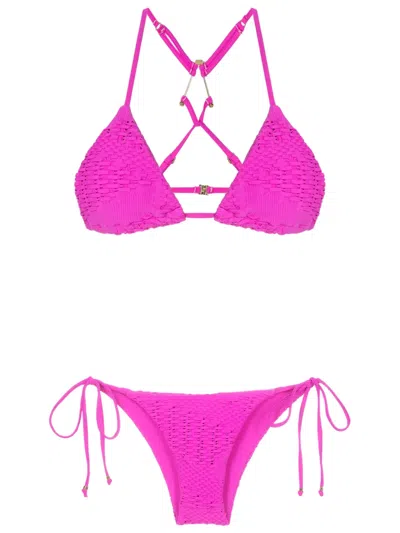 Amir Slama Woven-design Triangle Bikini In Pink