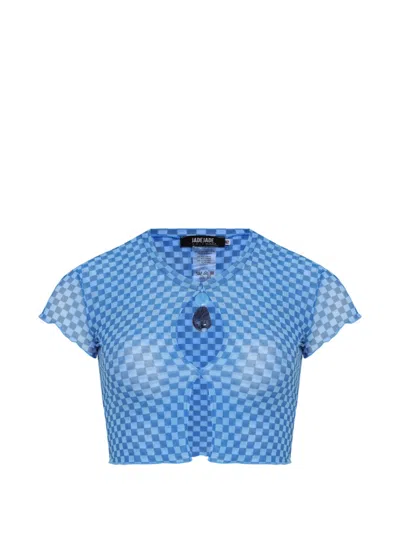 Amir Slama X Jade Picon Checkerboard Cut-out Crop Top In Blue