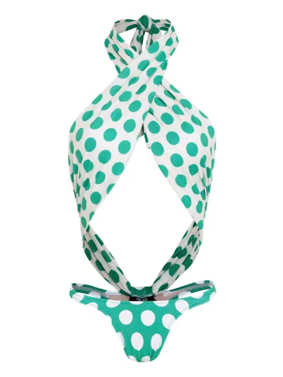Amir Slama X Jade Picon Polka-dot Trikini In Green