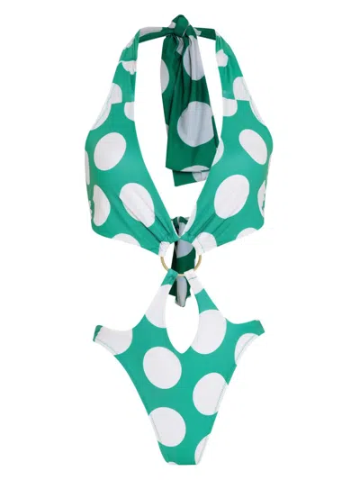 Amir Slama X Jade Picon Polka-dot Trikini In Green