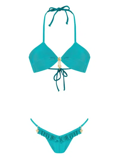 Amir Slama X Jade Picon Shell-charms Bikini In Blue