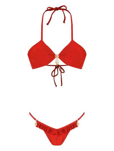 Amir Slama X Jade Picon Shell-charms Bikini In Red
