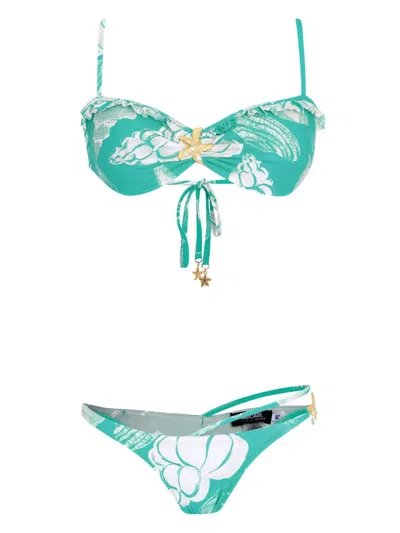 Amir Slama X Jade Picon Shell-print Bikini In Blue