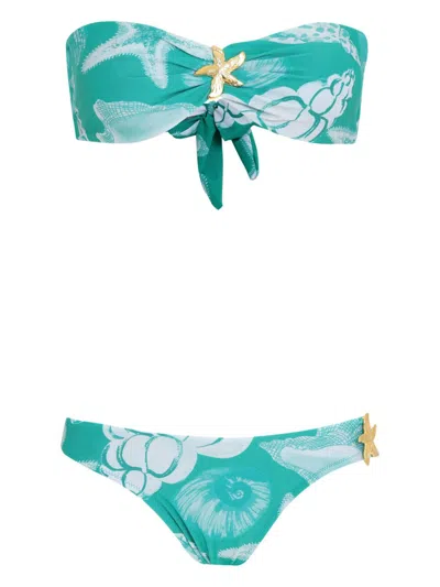 Amir Slama X Jade Picon Shell-print Bikini In Blue