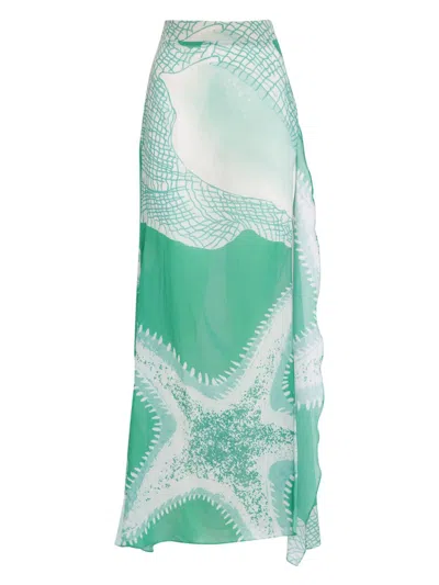 Amir Slama X Jade Picon Starfish-print Beach Skirt In Green