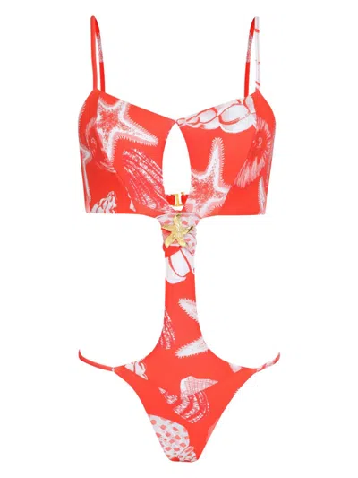 Amir Slama X Jade Picon Starfish-print Trikini In Red