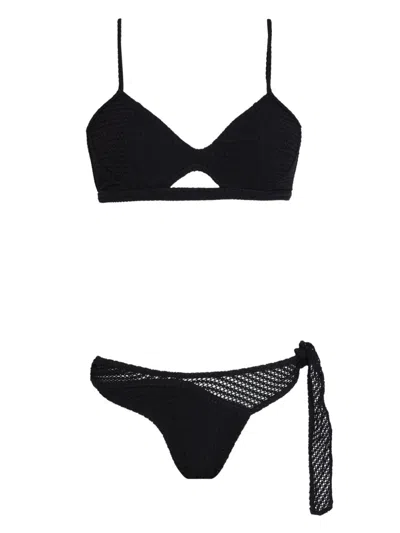 Amir Slama X Jade Picon Waffle-effect Bikini In Black