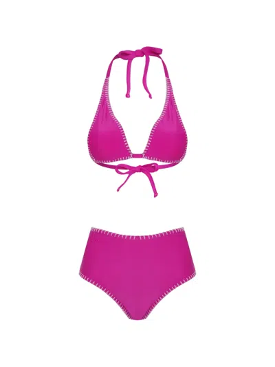 Amir Slama X Tati Barbieri Blanket-stitched Star-cutout Bikini In Pink