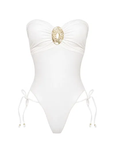 Amir Slama X Tati Barbieri Embellished Side-tie Strapless Swimsuit In White