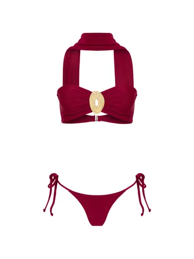 Amir Slama X Tati Barbieri Hammered-effect Halterneck Bikini In Red