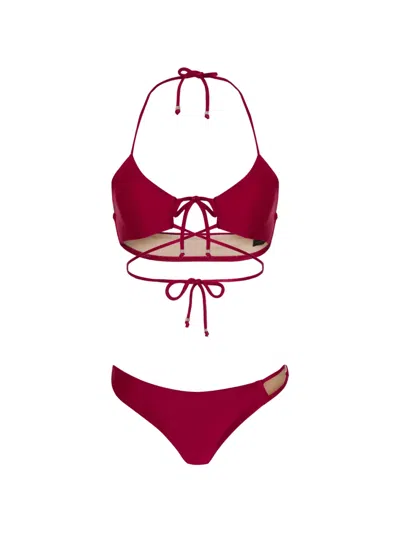 Amir Slama X Tati Barbieri Lace-up Halterneck Bikini In Red