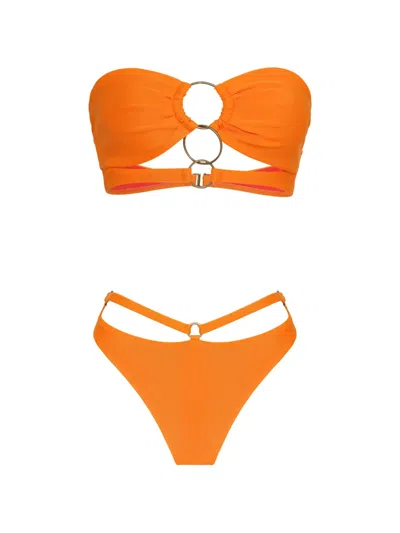 Amir Slama X Tati Barbieri Ring-detail Bandeau Bikini In Orange