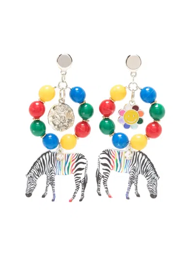 Amir Slama Zebra-pendant Earrings In Multicolour