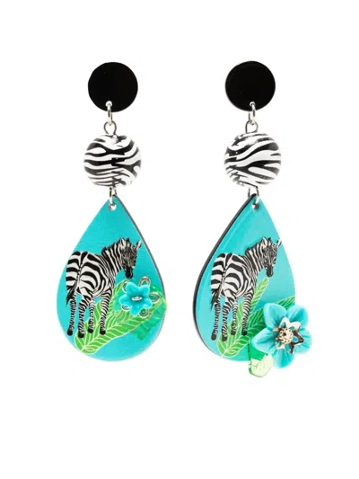 Amir Slama Zebra-print Drop Earrings In Blue