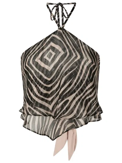 Amir Slama X Cesca Civita Zebra-print Silk Top In Black