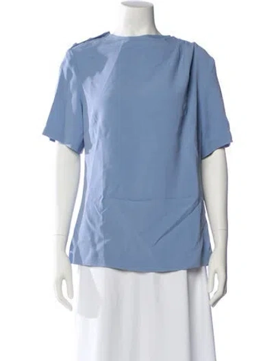 Pre-owned Amir Taghi Bateau Neckline Short Sleeve Blouse In Blue