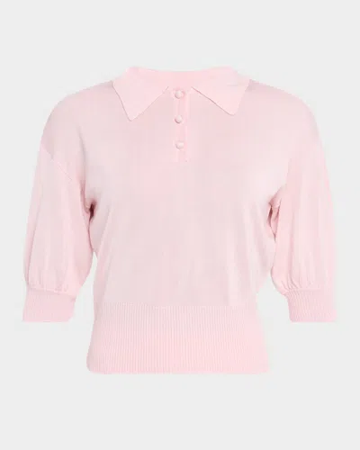 Amir Taghi Camile Puff-sleeve Silk-cashmere Polo Top