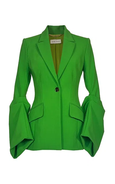 Amir Taghi Carine Flare Sleeve Wool-blend Blazer In Green