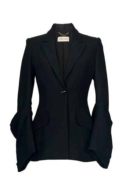 Amir Taghi Carine Flare Sleeve Wool-silk Blazer In Black