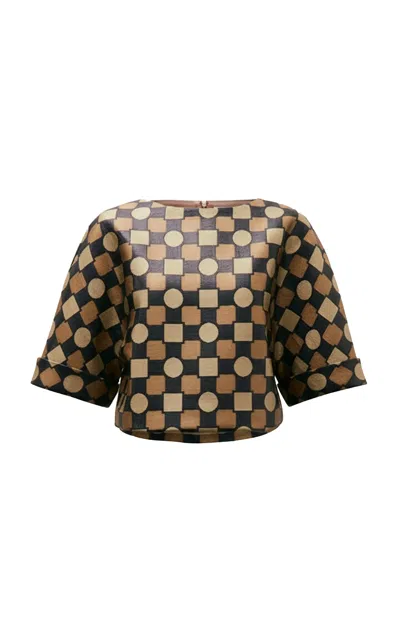 Amir Taghi Courtney Raffia Jacquard T-shirt In Brown