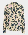 Amir Taghi Cullen Abstract Floral Silk Button-down Top In Multi