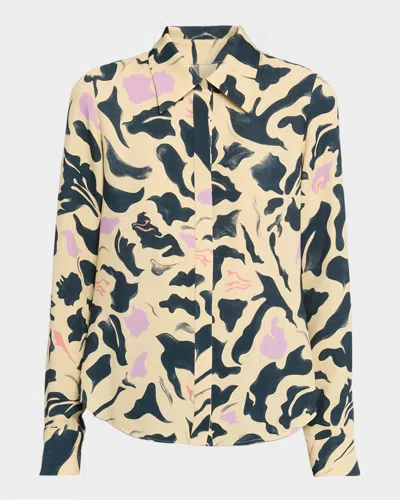 Amir Taghi Cullen Abstract Floral Silk Button-down Top In Multi