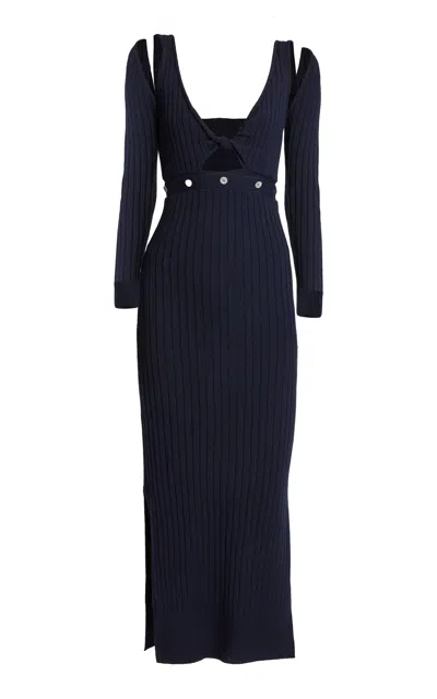 Amir Taghi Lauren Cutout Knit Merino Wool-blend Maxi Dress In Navy