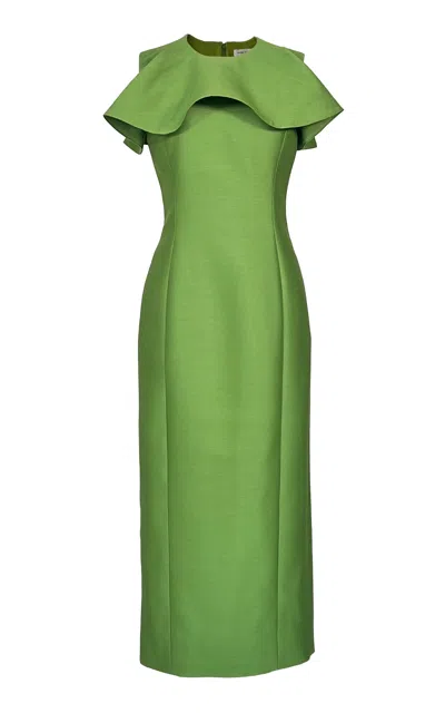 Amir Taghi Linda Ruffled Wool-silk Midi Sheath Dress In Green