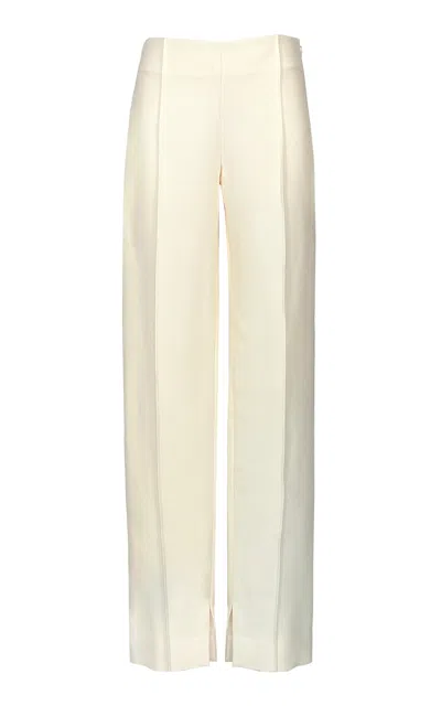 Amir Taghi Lisa Belted Cotton-blend Straight-leg Pants In Ivory