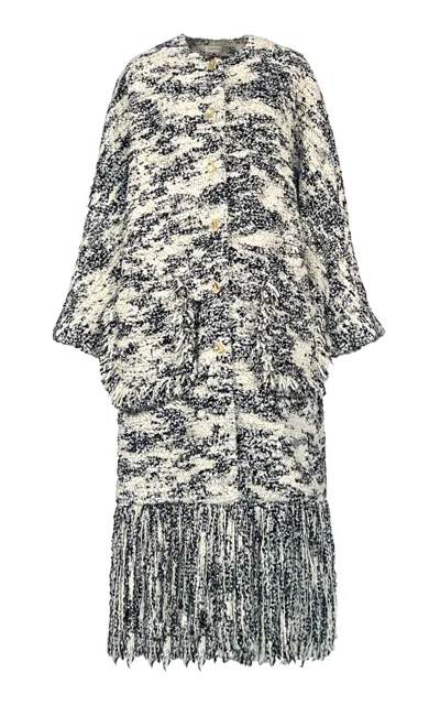 Amir Taghi Logan Fringed Merino Wool-cashmere Bouclé Coat In Black,white