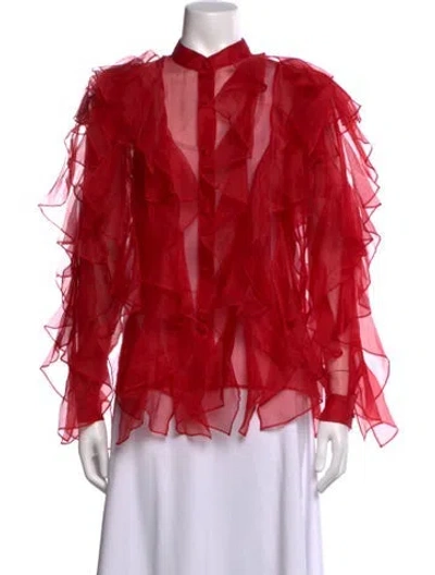 Pre-owned Amir Taghi Long Sleeve Blouse In Red