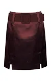 Amir Taghi Marnie Belted Cotton-blend Midi Skirt In Burgundy