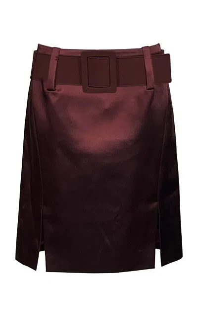 Amir Taghi Marnie Belted Cotton-blend Midi Skirt In Burgundy