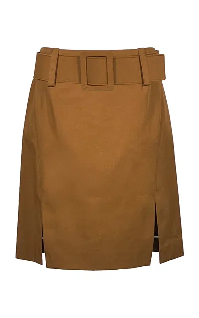 Amir Taghi Marnie Belted Cotton Midi Skirt In Brown