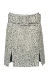 Amir Taghi Marnie Belted Wool-cotton Bouclé Midi Skirt In Black,white