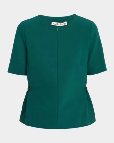 Amir Taghi Nora Short-sleeve Button-hip Crepe Top In Green