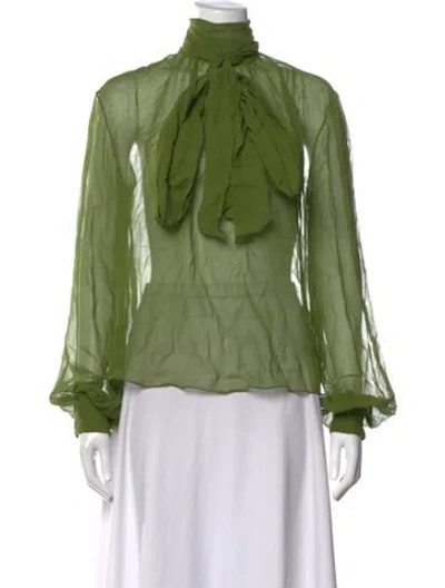 Pre-owned Amir Taghi Silk Tie Neck Blouse In Green