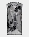 Amir Taghi Sima Floral Embroidered Sheer Silk Tank Top