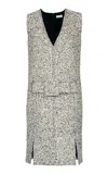 Amir Taghi Tatiana Belted Wool-cotton Bouclé Midi Dress In Black,white