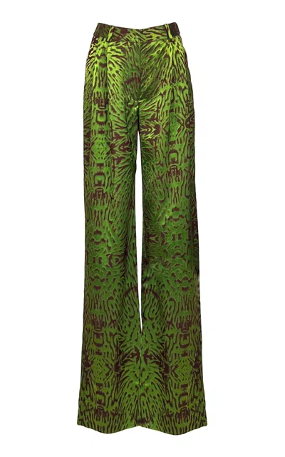 Amir Taghi Tess Printed Satin Wide-leg Pants In Green