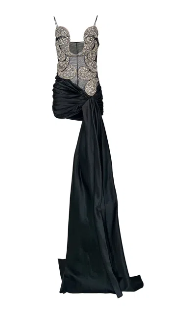 Amir Taghi Whitney Crystal-embellished Silk Mini Dress In Black