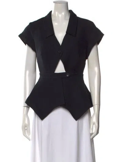 Pre-owned Amir Taghi Wool Short Sleeve Top In Black