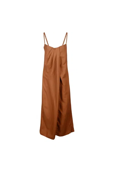 Amira Collective Women's Brown Pleated Linen Bra Dress Copper