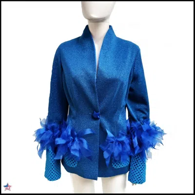 Pre-owned Amira Di Transilvania Elegant Woman Jacket Luxury Fashion Brand Handmade In Italy Organza Ribbons Blue