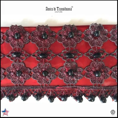 Pre-owned Amira Di Transilvania Women Accessories Belt Italian Luxury Bead Macrame Original Fashion Embroidered In Red