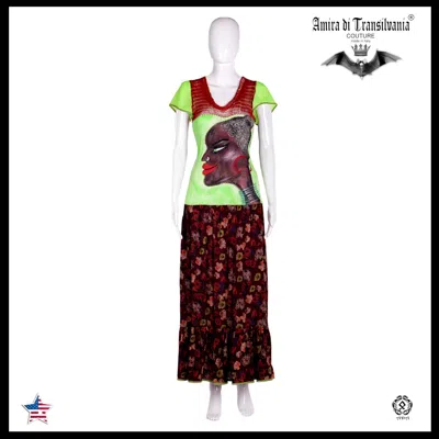 Pre-owned Amira Di Transilvania Women Clothing Summer Dress Fashion Brand Embroidered Afro Tribal Floral Coffee In Brown